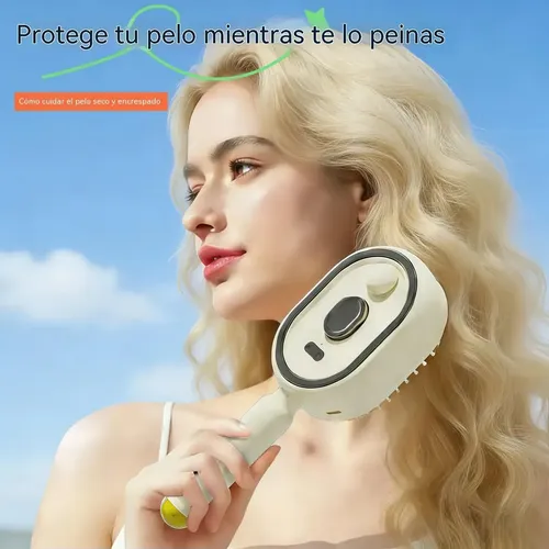 Cepillo Eléctrico Vapor Masaje Antifrizz Cabello Crema