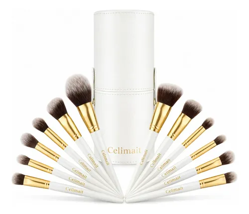 Set De Brochas De Maquillaje 12 Piezas Con Estuche Blanco