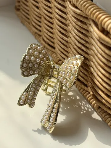 W^ Elegante Pinza Para El Pelo Con Decoración De Perlas De