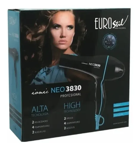 Secador De Pelo Profesional Eurostil Neo 3830 Ionico 2 Vel Negro