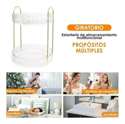 Organizador De Maquillaje De Acrílico Giratorio 2 Pisos 23cm