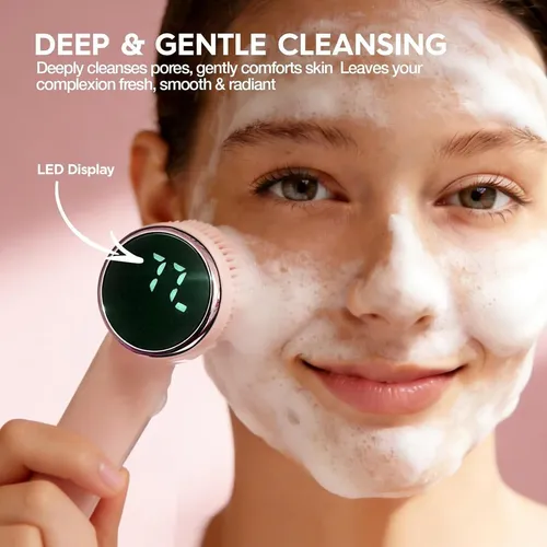 Dispositivo Limpiador Facial 6 En 1 Con Pantalla Led Rosa