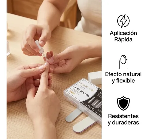 Tips Soft Gel Cuadrado Corto Transparente 504 Unidades