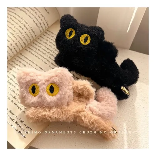 Pasador De Pelo De Felpa Gato Negro