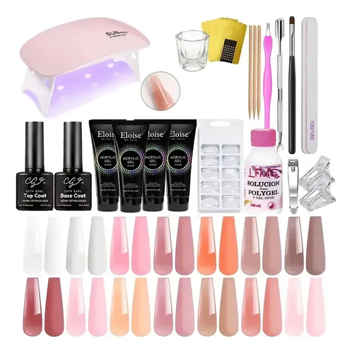Kit Uñas Esculpidas Polygel Esmaltado Set Semipermanente Uv