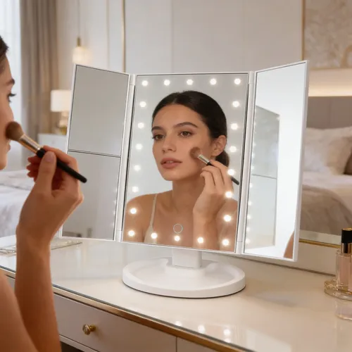 Espejo Maquillaje Pantalla Táctil Luz Led Giratorio Aumentos