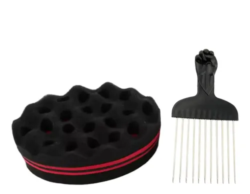 Set Esponja Rizos + Peine Metal Cabello Rizado Natural