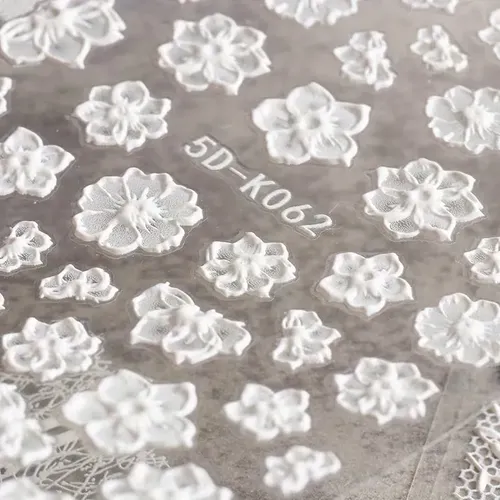 Pegatinas De Uñas 5d De Flores Blancas – Paquete De 3