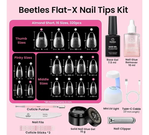 Kit De Uñas En Gel Beetles Flat-x Almond Short 320p Con