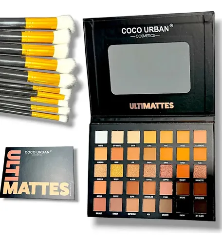 Paleta De Sombras Coco Urban 35 Tonos +10 Brochas Kabuki Negro