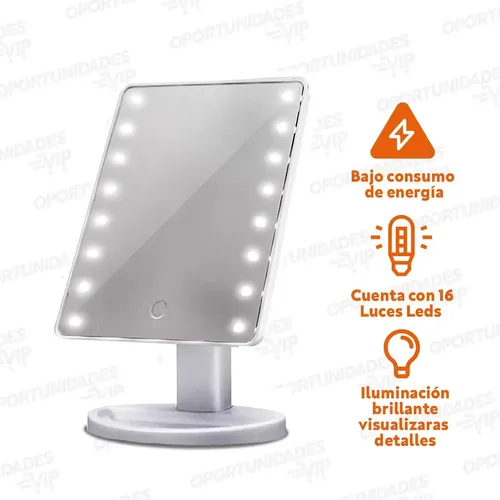 Espejo Rectangular Maquillaje 16 Luces Leds 360 A Pila