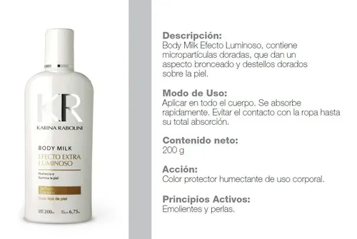 Body Milk Karina Rabolini Efecto Extra Luminoso 200g