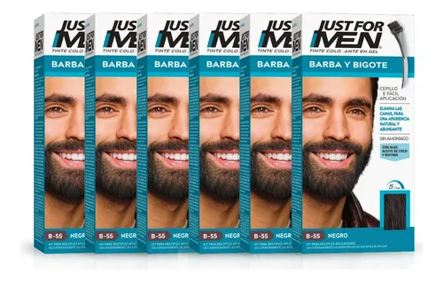 Pack Tintura Gel Just For Men Barba y Bigote Negro 6 Unidades