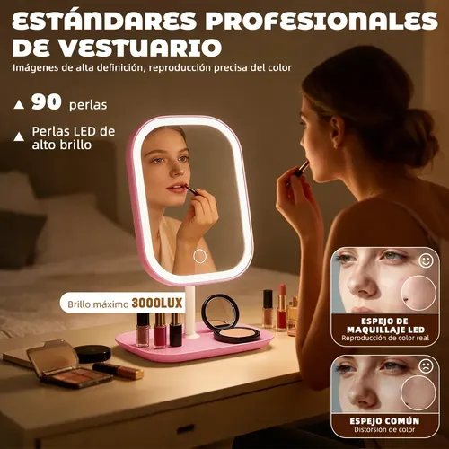 Espejo For Maquillaje Con Luz Recargable Usb Lupa 5 Veces