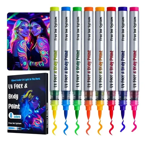 Set De Delineadores Uv Neon Brillantes 8 Colores Cara Cuerpo