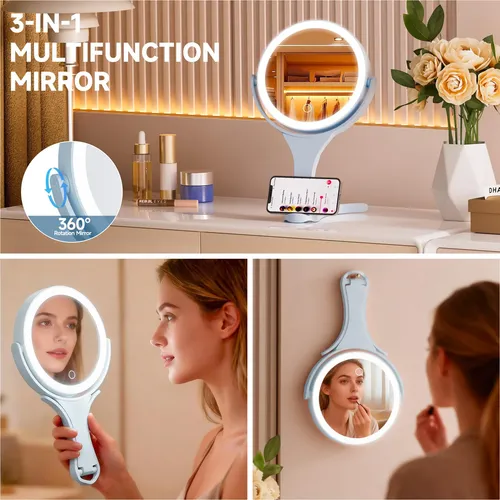 Espejo De Maquillaje Con Luz Hasipu Recargable 1x 10x Azul