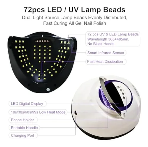 Lámpara De Uñas Led Uv Profesional De 300 W Con