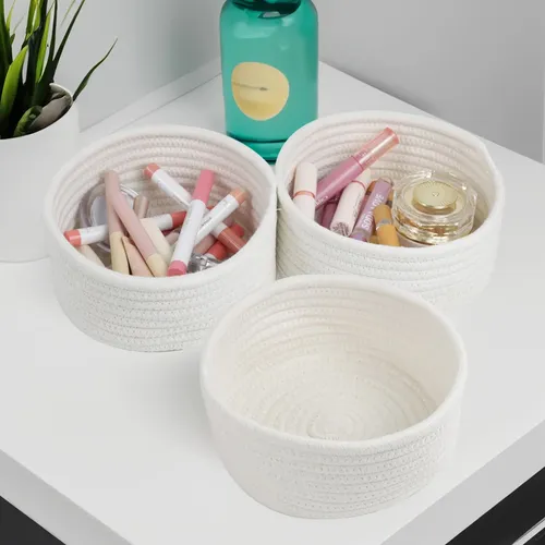 Set X3 Canastos Organizadores De Escritorio Para Cosméticos Blanco