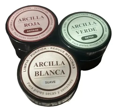 Arcillas Para Mascarillas Kit X3 Blanca Verde Roja 50gr C/u