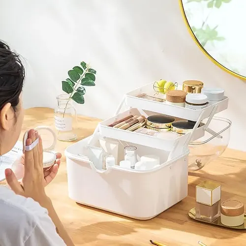 Baúl Organizador Multiuso Maquillaje Manija Tapa Transparent
