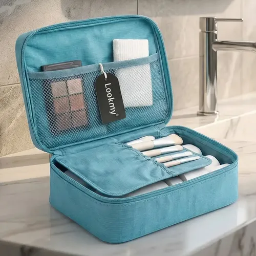 Neceser Lookmy porta cosmético celeste | necessaire viaje mujer hombre | organizador valija y cartera | porta maquillaje impermeable e interior lavable | ideal maleta, oficina, gym, avión