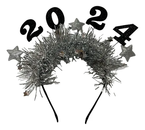 2024 Feliz Año Nuevo Diadema Glitter Star Garland Plata