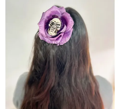 Hebilla Broche De Pelo Flor Calavera Calaca Halloween