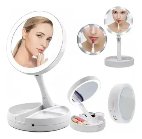 Espejo Portatil Plegable Organizador Maquillaje Aro Luz Led