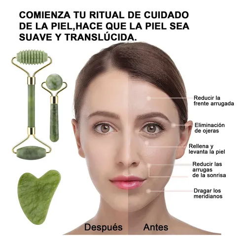 Masajeador De Jade, 3 Piezas Rodillo Facial De Piedra De