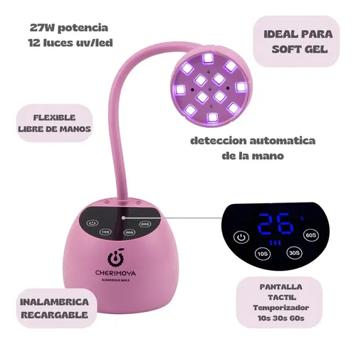 Cabina Lampara Para Uñas Inalámbrica 27W. Uv Led Calabaza Rosa Cherimoya