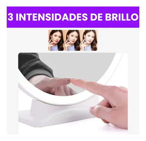 Espejo Maquillaje 30 Cm Táctil Luz Led 3 Colores Bateria Usb