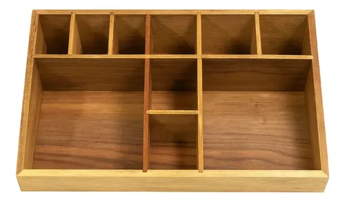 Organizador Cosmético Waffy Madera Acacia 10 Compartimentos Tocador Baño Marrón