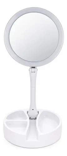 Espejo De Aumento Led Plegable Con Luz Y Organizador