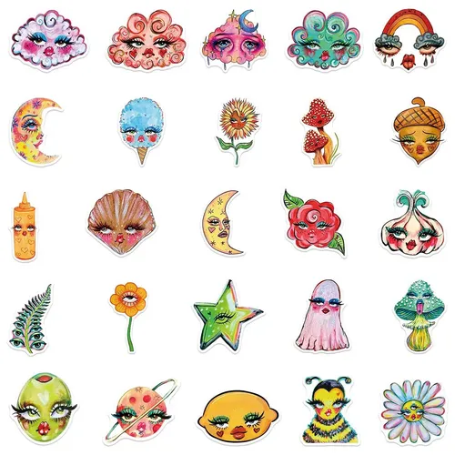 50 Pegatinas Abstractas Con Forma De Mueca For Ojos D