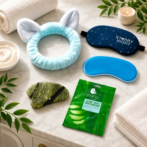 Kit Skincare Facial Antifaz Gel Vincha Mascarilla Gua Sha