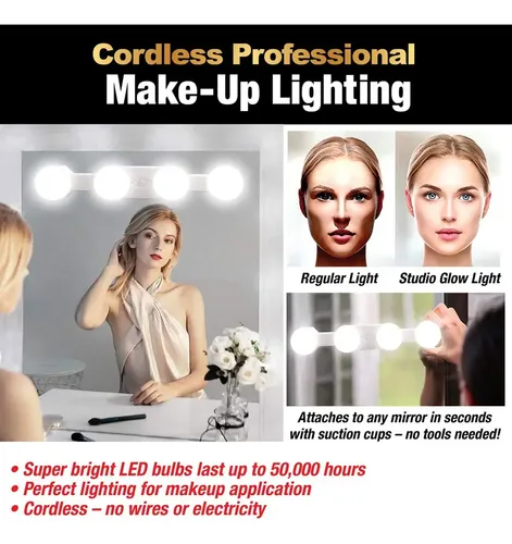 = Lámpara De Maquillaje Con Ventosa Y Espejo 4led, + G
