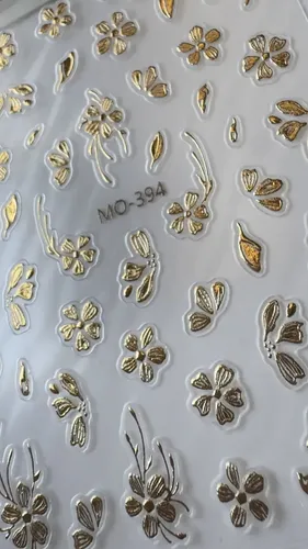 Stickers Para Uñas Cromados Destellos Moños Gemas 5d Y 6d Flores doradas Mo-394