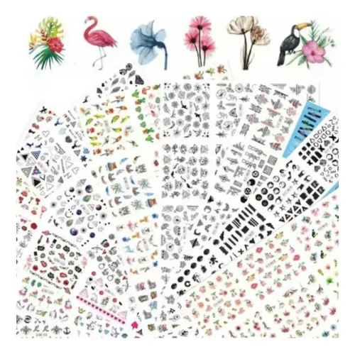 10 Planchas Stickers Al Agua Tatoo Deco Nails Lefemme