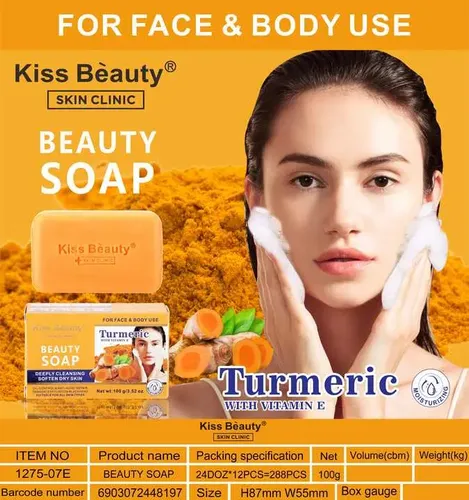 Jabón Barra Kiss Beauty Cúrcuma Antiacne Aclarante 100g