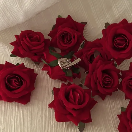 (bp) Broche Floral De Tela Con Clip Rosa Para El Pelo