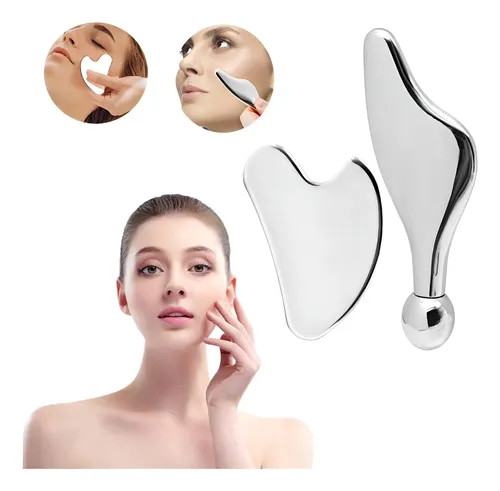 2 Masajeadores Faciales Corporales Gua Sha Acero Inoxidable