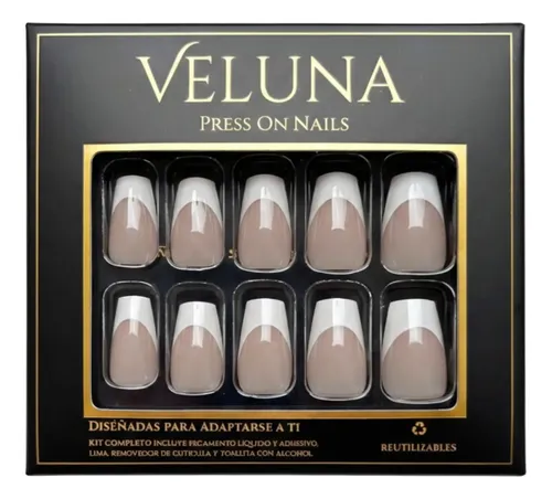 Uñas Press On Veluna – Soft Gel Premium – Francesitas Clásicas 30u Cuadradas – Nude Arena