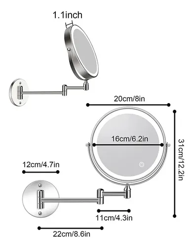 Espejo De Doble Cara Para Baño O Tocador De Pared Recargable