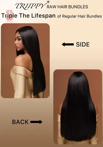 Hair Bundles Triippy, Pelo Camboyano 100% Crudo, Liso, 18 Cm