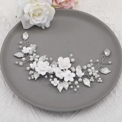 Tocado De Novia Pottery Flower Con Forma De Hoja De Aleación