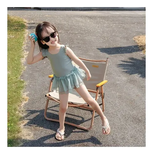 Elegante Traje De Baño De Una Pieza Para Niñas Con Gorro De