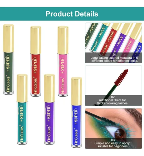 Mascara Pestañas Set De Rímel Colorido De 6 Colores Multicolor (6 Colors: Green, Teal, Red, Purple, Pink, Blue)
