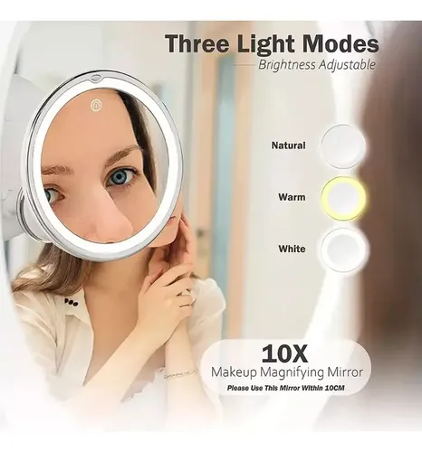 Espelho Led 360 Flexível 10x Aumento Ventosa Para