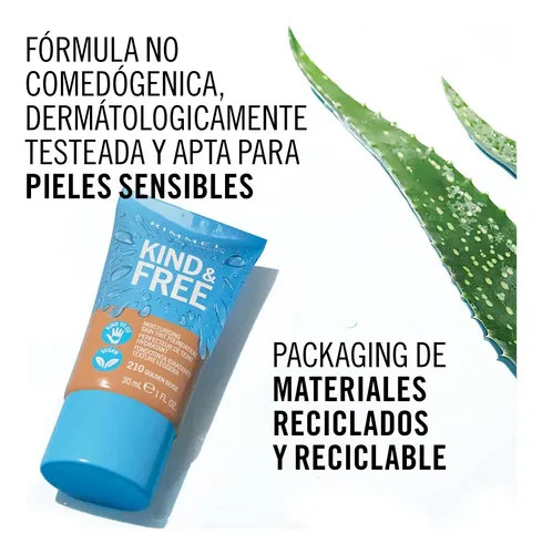 Base de maquillaje en liquido Rimmel Kind & Free Kind & Free Kind & Free tono 210 golden beige – 30mL