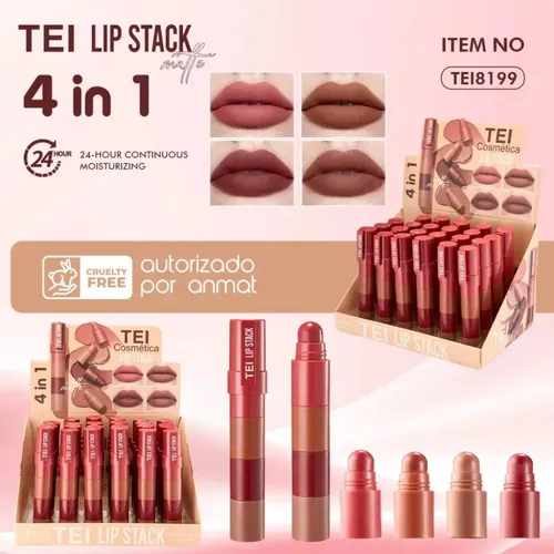 Labial Lipstack Matte En Barra 4 En 1 Tei Maquillaje